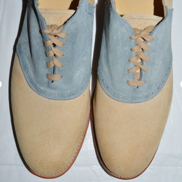 VINTAGE SHOE COMPANY NEW 11.5 BEIGE BLUE SUEDE LEATHER WINGTIP OXFORDS SHOES main image 6